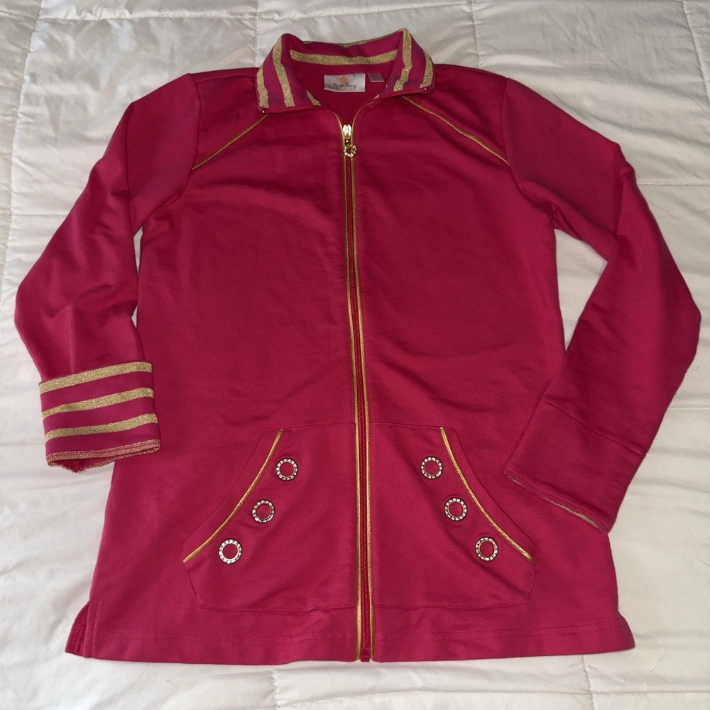 Quacker Factory Set Women's Size XS Pink Tank Top Jacket Full Zip Jewel Grommets